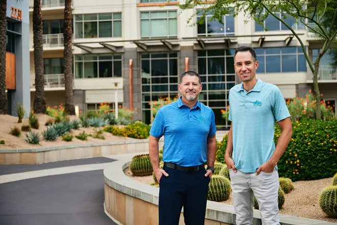 Encore Landscape Management owners Juan Hernandez (left) and Mike DiFabbio founded their Phoenix-based commercial landscaping company in 2019, and experienced exponential growth during the pandemic.